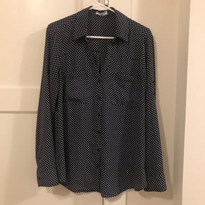 Navy polka dots Express portofino shirt. Slim fit
